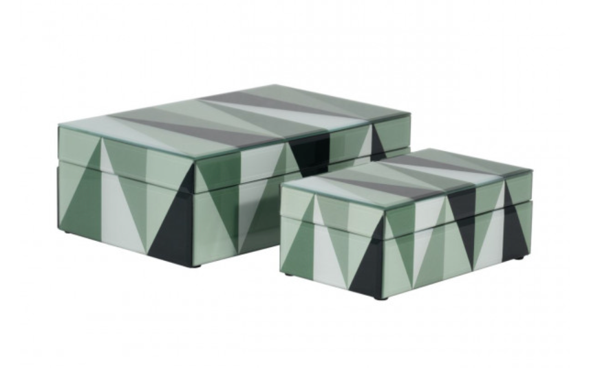 Green Geometric glass boxes s/ 2