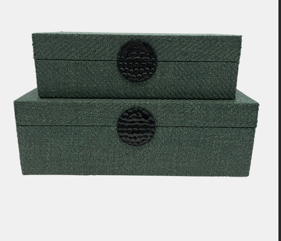 Sage green fabric boxes s/2