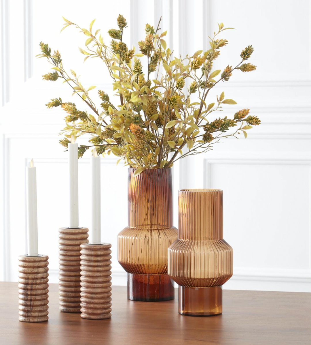 Amber ribbed vases