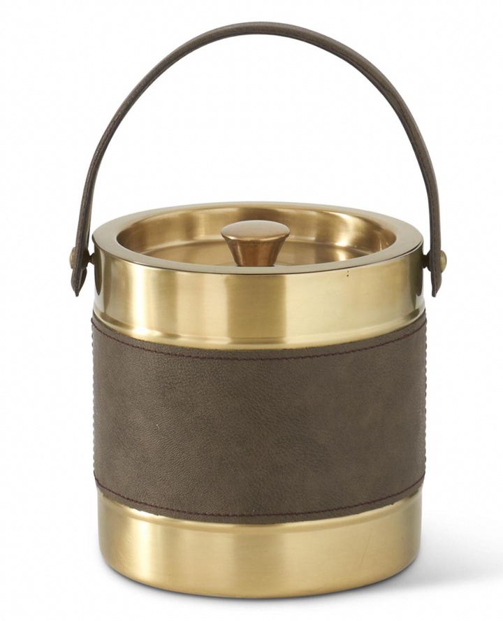 Gold Metal w  Brown Leather Cocktail Shaker