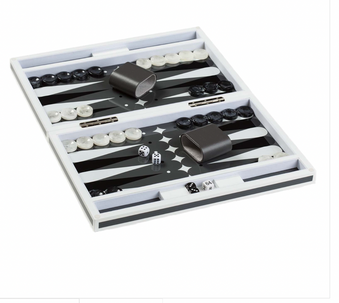 Lacquer Gray and White Backgammon