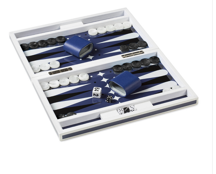 Lacquer Blue and White Backgammon