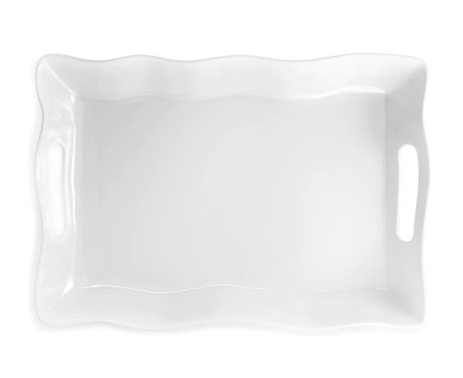 Ruffle White Melamine Serving Tray w Handles