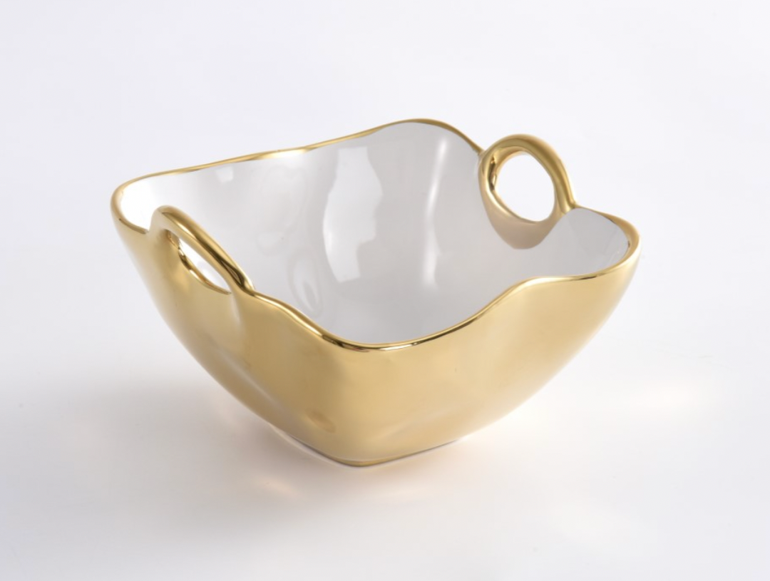 Small Gold w White Snack Bowl