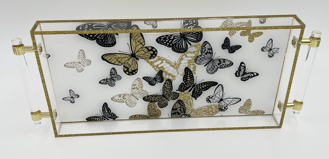 8 x 16 Acrylic Tray with Gold or Silver Handles - Many patterns and colors