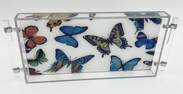 8 x 16 Acrylic Tray with Gold or Silver Handles - Many patterns and colors