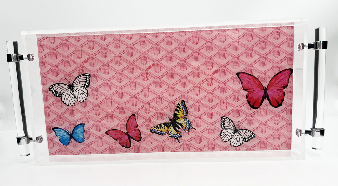 8 x 16 Acrylic Tray with Gold or Silver Handles - Many patterns and colors