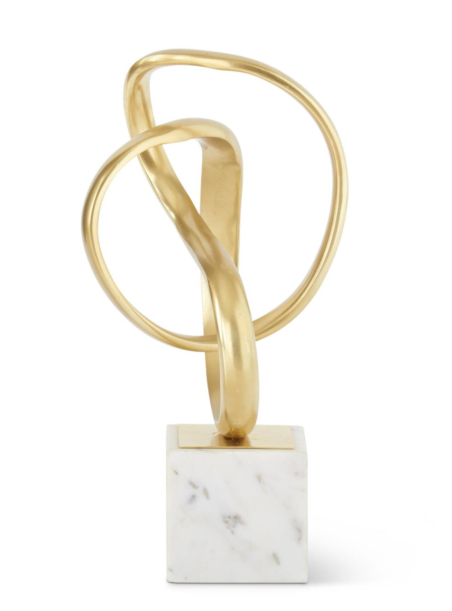 Gold Metal Sculpture on White Marble Base