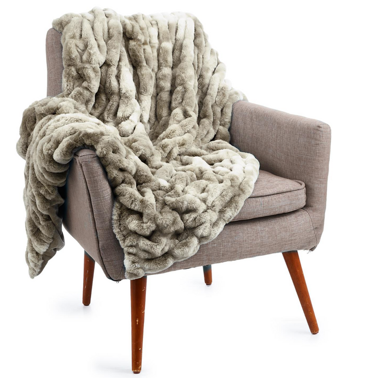 Grey Marbled Faux Fur Throw