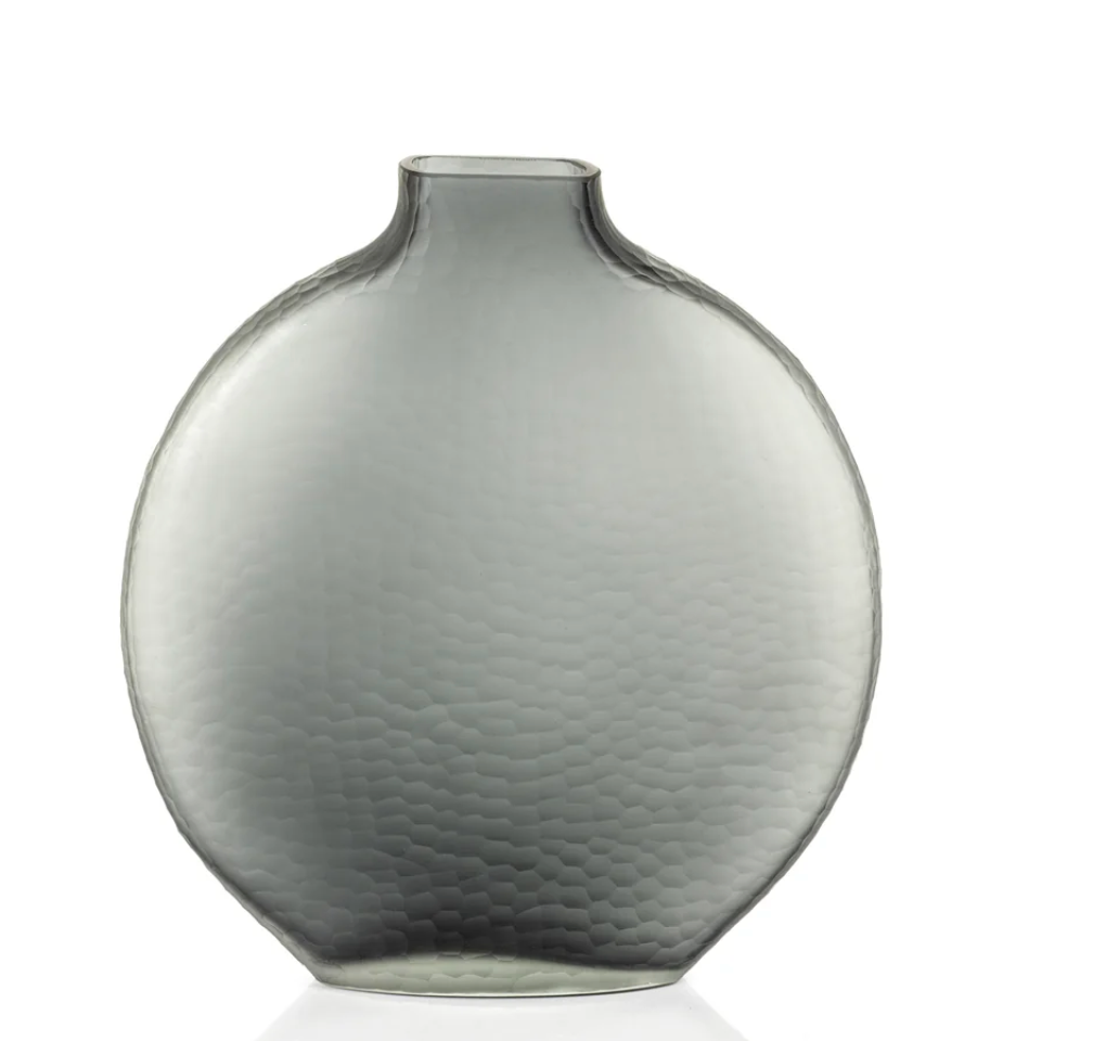 Indigo Smoke Gray Moon Shape Glass Vase