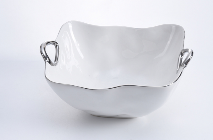 Square Serving Bowl w Silver  Handles 3 sizes