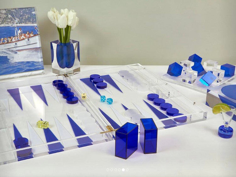 Lucite Backgammon - blue and white