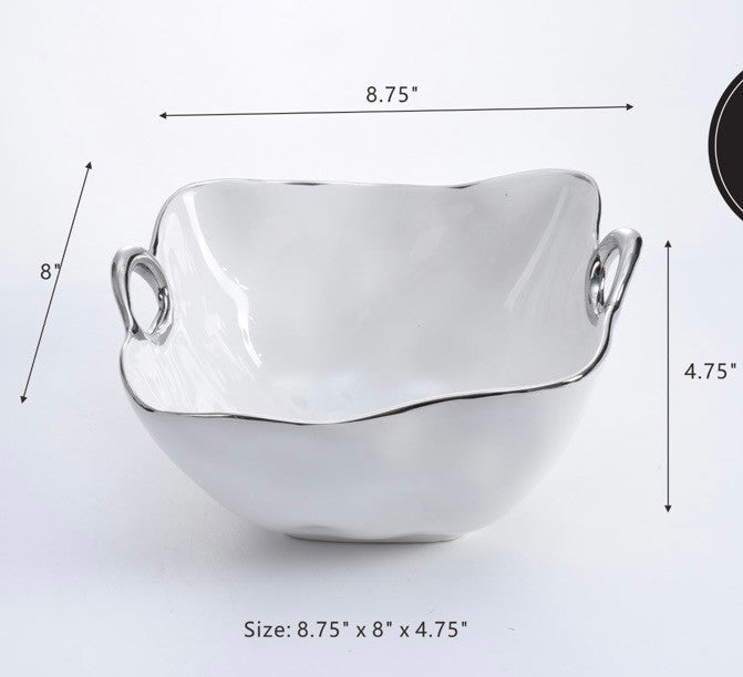 Square Serving Bowl w Silver  Handles 3 sizes