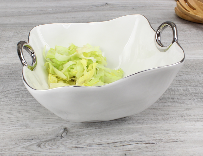 Square Serving Bowl w Silver  Handles 3 sizes