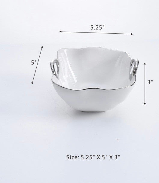 Square Serving Bowl w Silver  Handles 3 sizes