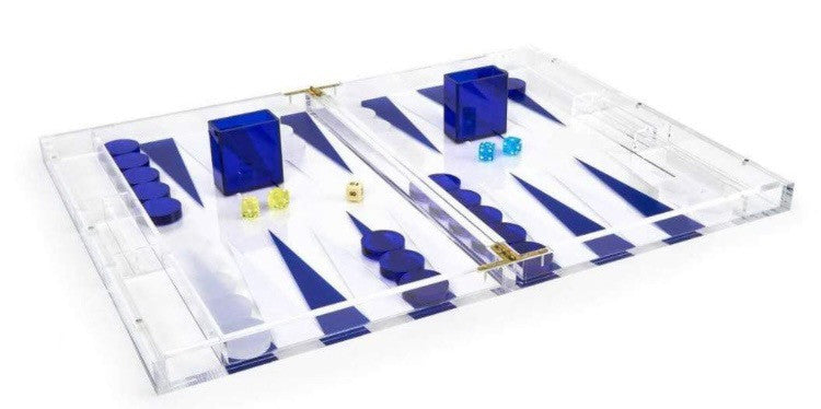 Lucite Backgammon - blue and white