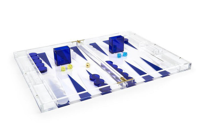 Lucite Backgammon - blue and white