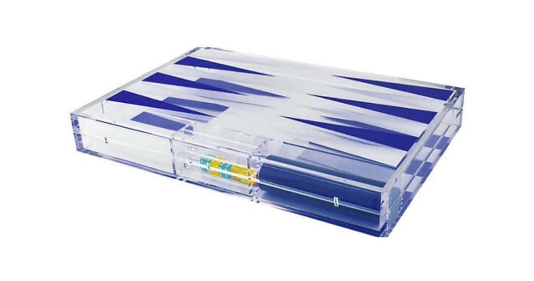 Lucite Backgammon - blue and white