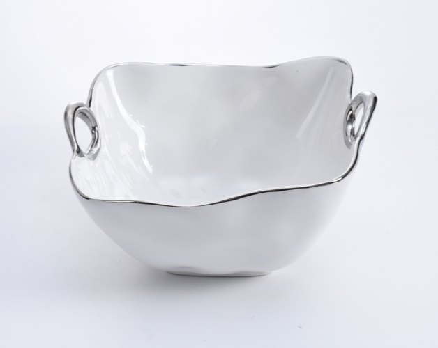 Square Serving Bowl w Silver  Handles 3 sizes