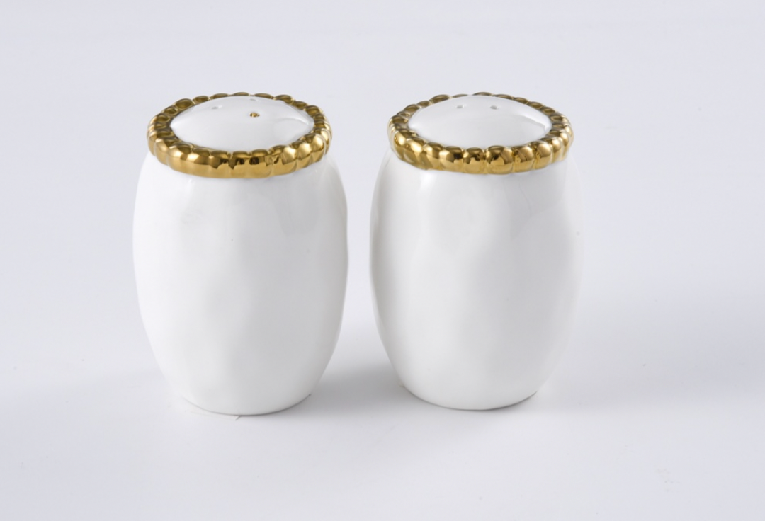 Salt and Pepper Shakers with Gold