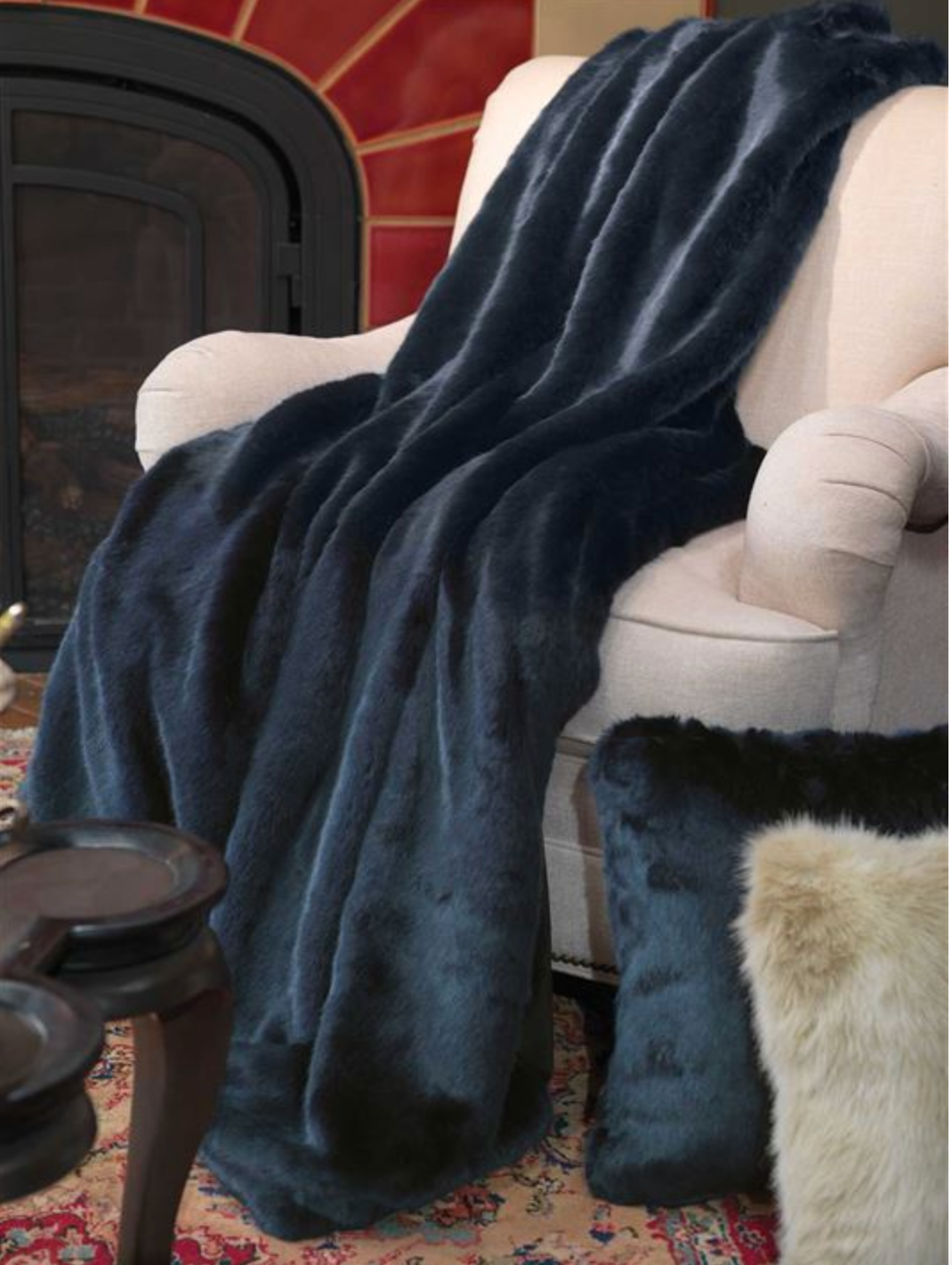 Steel Blue Faux Fur Throw