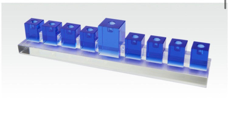 Crystal Blue Glass Menorah