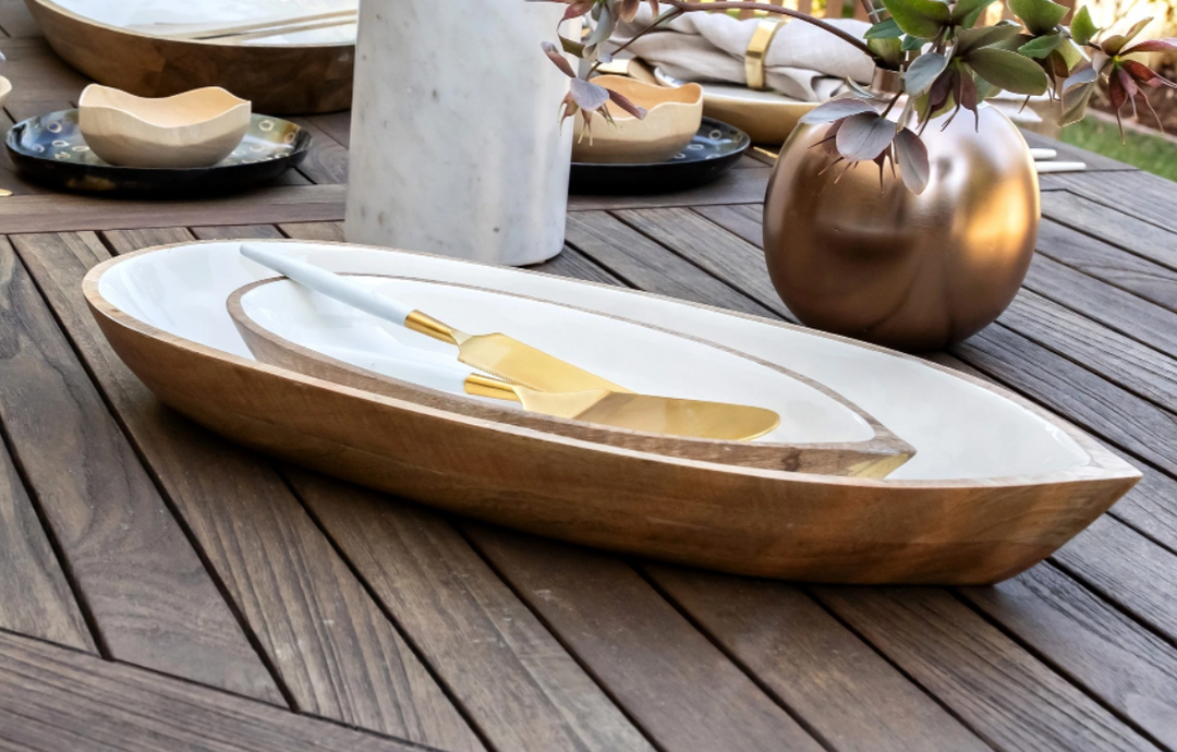 White/ Mango Wood Large Oval Boat Shaped  Platter/Tray