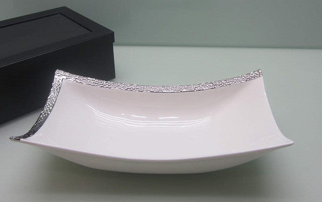 White with Silver Trim oval serving bowl