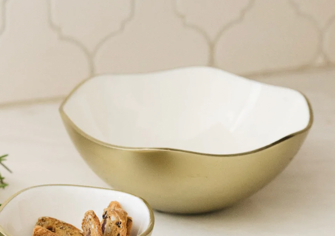 Champagne Gold and Ivory Small Serving Bowl