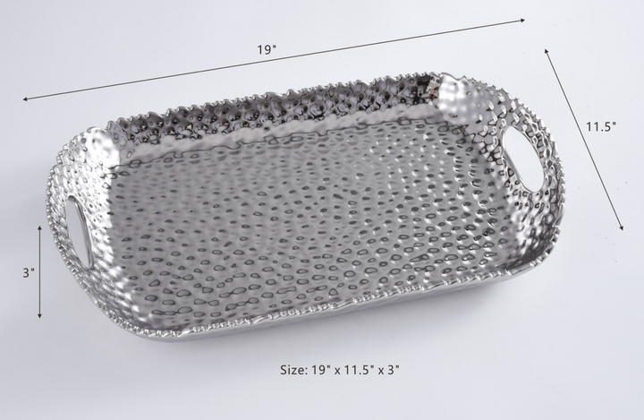 Hammered Porcelain Tray w Handles