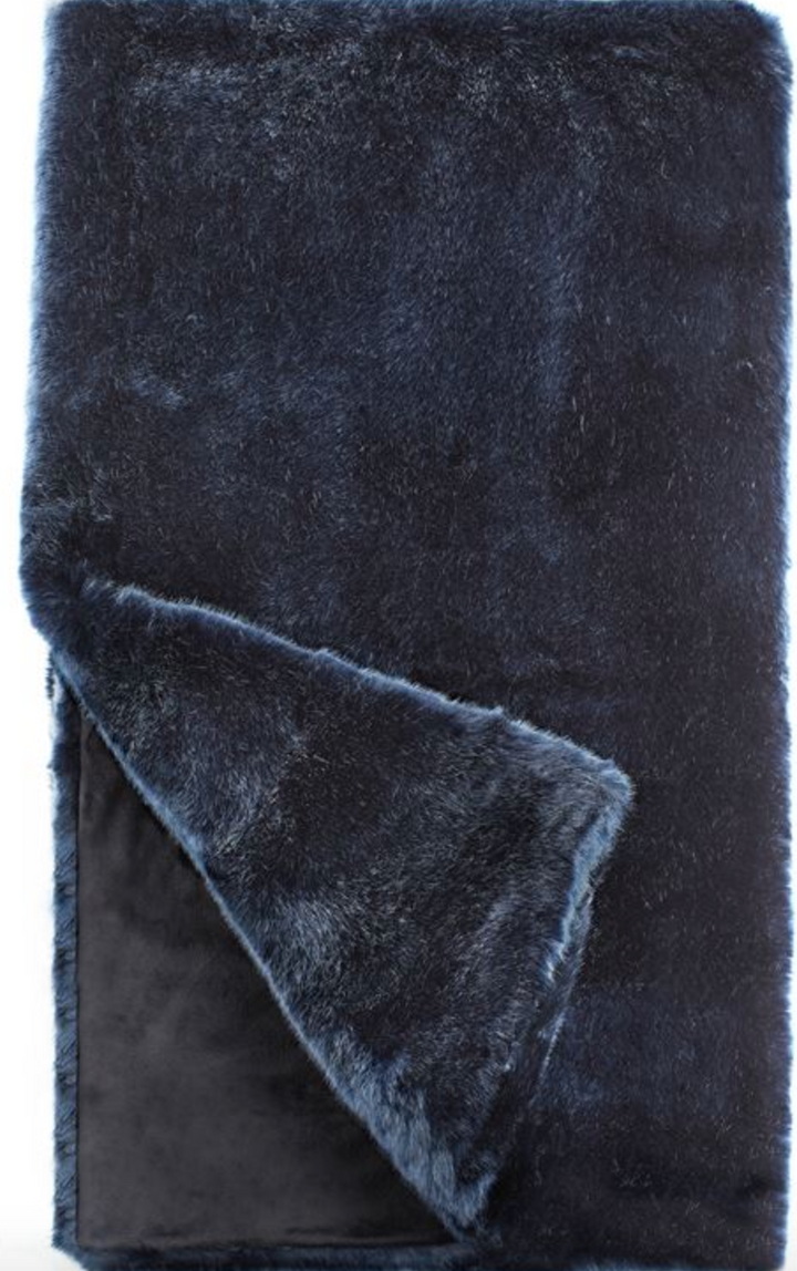 Steel Blue Faux Fur Throw