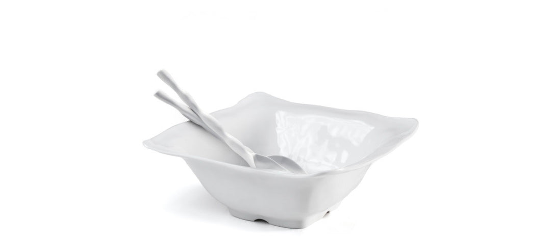 Ruffle White Melamine Square Serving Bowl