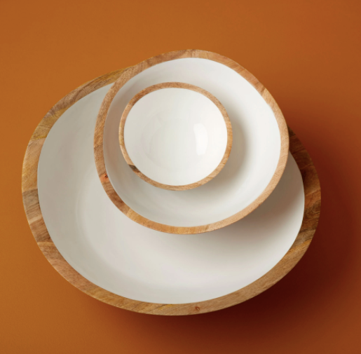 White/ Mango Wood Serving Bowls