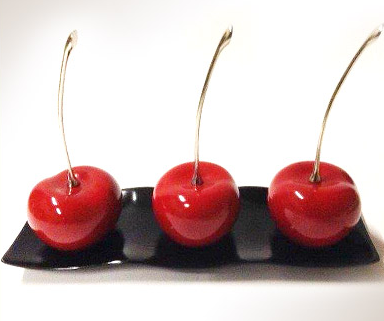 3 Cherries on White Platter