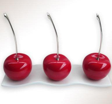 3 Cherries on White Platter